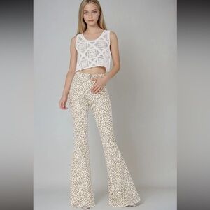 056- Taupe Leopard Print Flare Pants